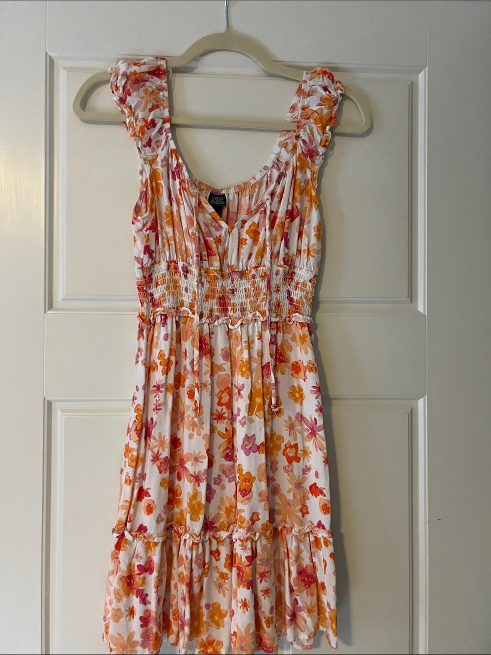 wild fable Cream Floral Ruffle Mini Dress with Pink & Orange Blooms